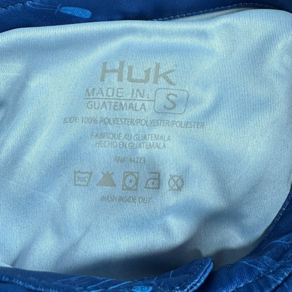 Huk Fishing Polo Hewes Boats Mens S NEW Blue Fish Wagon All Over Geometric Print - Picture 8 of 11